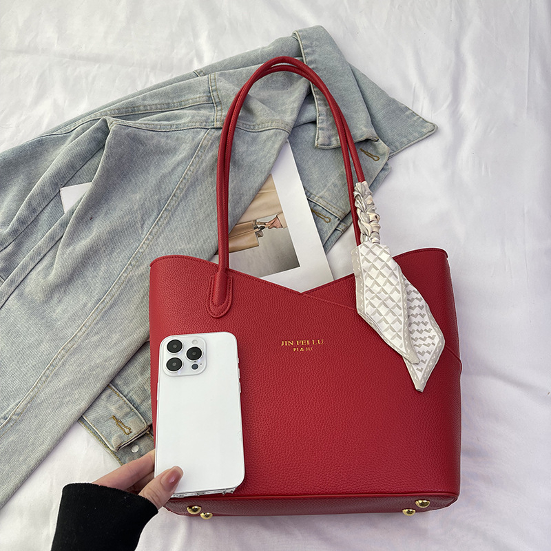 Geantă Tote cu model Lychee, formă bucket, PU, curea crossbody, fermoar, buzunare interne (secret cu fermoar, buzunar pentru telefon, buzunar pentru ID)