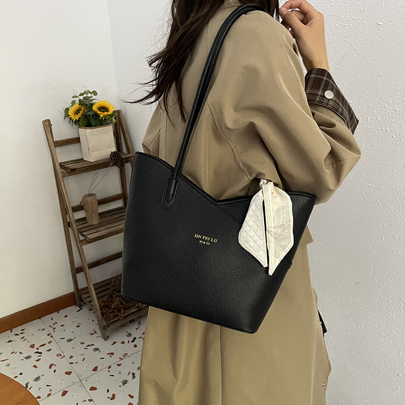 Geantă Tote cu model Lychee, formă bucket, PU, curea crossbody, fermoar, buzunare interne (secret cu fermoar, buzunar pentru telefon, buzunar pentru ID)