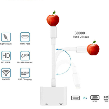 iPhone 14 Lightning–HDMI videó adapter kábel, réz vezeték, 12,5 cm, nikkelezett, televízióhoz