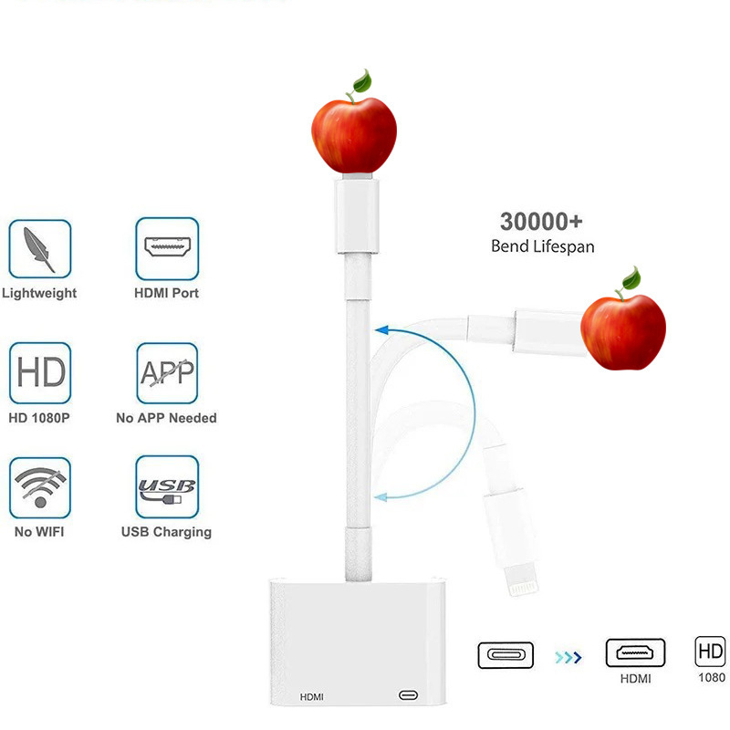 iPhone 14 Lightning–HDMI videó adapter kábel, réz vezeték, 12,5 cm, nikkelezett, televízióhoz