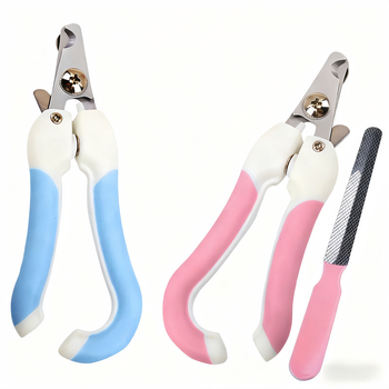 Set de tăiet unghii pentru animale de companie cu mâner curbat, priză confortabilă, oțel inoxidabil, model jd011, include pila pentru unghii, pentru pisici și câini