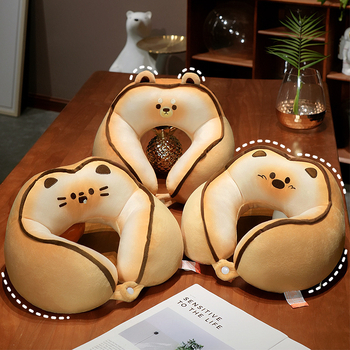 Animacinių kačių U formos kaklo pagalvė kelionėms — nešiojama, užpildas PP medvilnė, audinys krištolo velūras