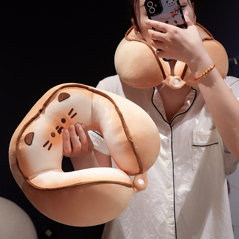 Animacinių kačių U formos kaklo pagalvė kelionėms — nešiojama, užpildas PP medvilnė, audinys krištolo velūras