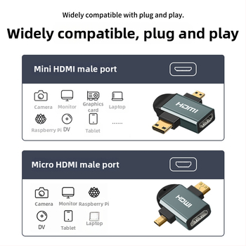 HDMI–DP passthrough adapter, podrška 4K, Micro/Mini HDMI sučelja, zlatni kontakti