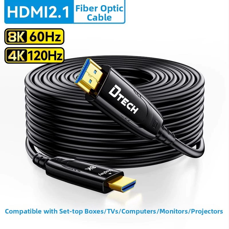 HDMI optický kábel z vlákien verzia 2.1 pre PC/projektor — 4K@60Hz, pozlátené konektory, dĺžka až 100 m, adaptér kábel