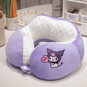 Putni U-oblik jastuk za vrat s My Melody Kuromi, dvostruka grba, crtani stil, punilo PP pamuk, tkanina Crystal Velvet