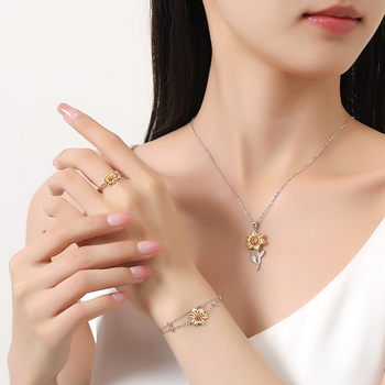 Σετ κοσμημάτων από ασήμι S925 με ηλίανθο – Κολιέ και κοσμήματα για το χέρι, Ευρωπαϊκό-Αμερικανικό στυλ