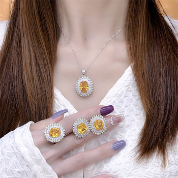 Σετ κοσμημάτων (σκουλαρίκια + κολιέ + βραχιόλι) με μοτίβο ηλίανθού, χαλκός, ηλεκτροεπικάλυψη, κορεάτικο στυλ, ενθέσεις ποικίλων λίθων