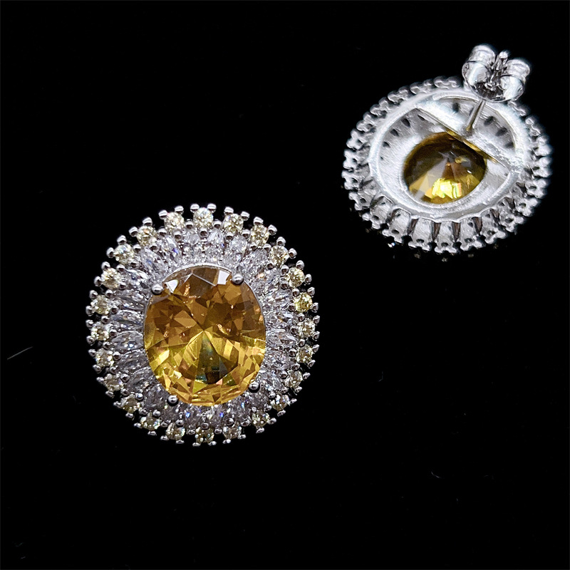 Σετ κοσμημάτων (σκουλαρίκια + κολιέ + βραχιόλι) με μοτίβο ηλίανθού, χαλκός, ηλεκτροεπικάλυψη, κορεάτικο στυλ, ενθέσεις ποικίλων λίθων