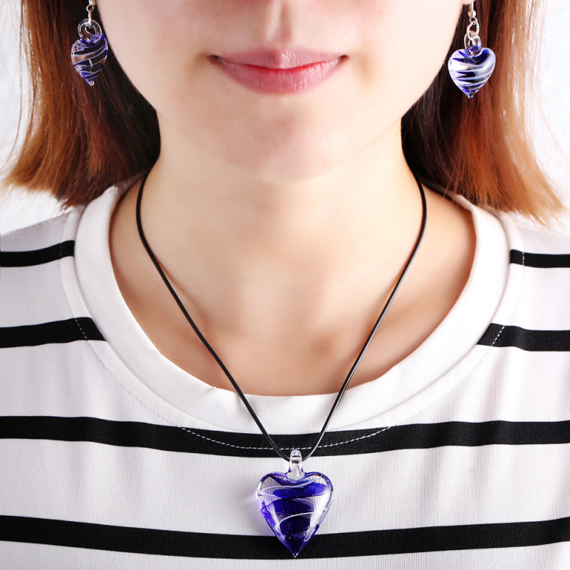 Σετ σκουλαρίκια και κολιέ – χειροποίητο γυαλί/γλάζα, αλυσίδα σχοινιού, κρεμαστό με χρωματιστή γλάζα, μοτίβα Αγάπη/σταγόνες νερού/καμπάνα