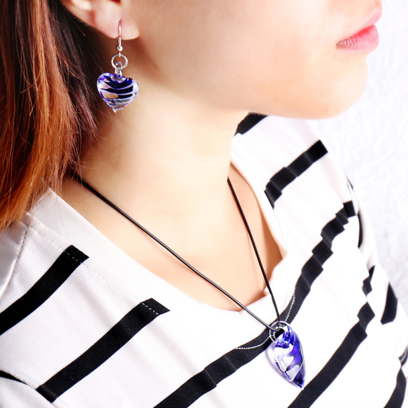 Σετ σκουλαρίκια και κολιέ – χειροποίητο γυαλί/γλάζα, αλυσίδα σχοινιού, κρεμαστό με χρωματιστή γλάζα, μοτίβα Αγάπη/σταγόνες νερού/καμπάνα