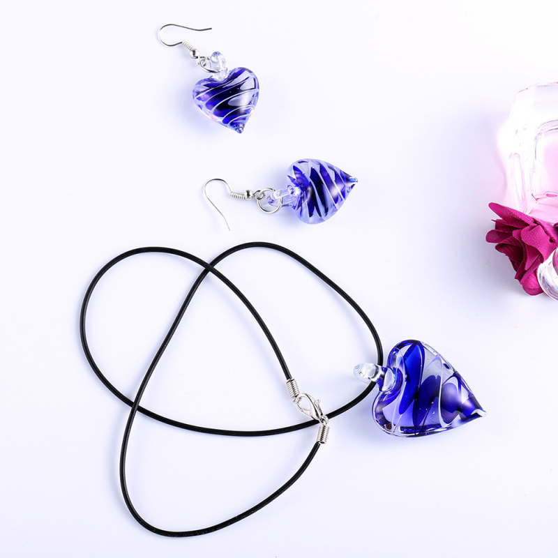 Σετ σκουλαρίκια και κολιέ – χειροποίητο γυαλί/γλάζα, αλυσίδα σχοινιού, κρεμαστό με χρωματιστή γλάζα, μοτίβα Αγάπη/σταγόνες νερού/καμπάνα