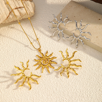 Σετ κοσμημάτων με μοτίβο ηλιοτρόπιο από ανοξείδωτο χάλυβα – σκουλαρίκια και κολιέ, ηλεκτροπλατίωση (Φθινόπωρο 2025)