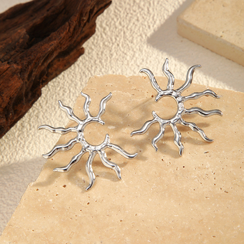 Σετ κοσμημάτων με μοτίβο ηλιοτρόπιο από ανοξείδωτο χάλυβα – σκουλαρίκια και κολιέ, ηλεκτροπλατίωση (Φθινόπωρο 2025)