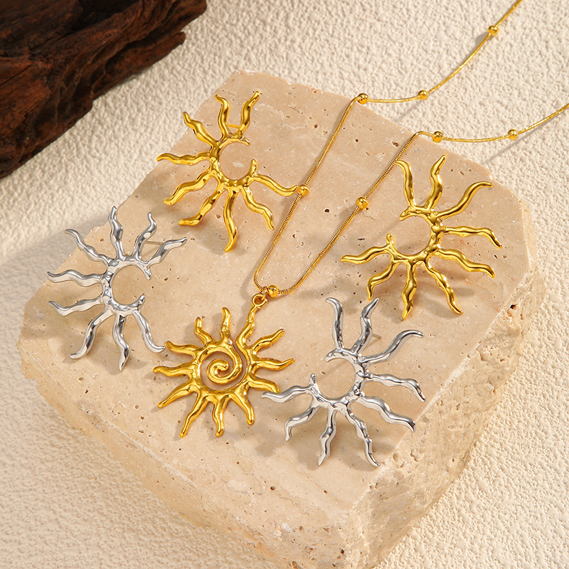 Σετ κοσμημάτων με μοτίβο ηλιοτρόπιο από ανοξείδωτο χάλυβα – σκουλαρίκια και κολιέ, ηλεκτροπλατίωση (Φθινόπωρο 2025)