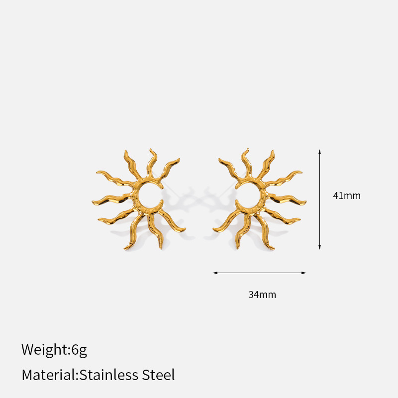 Σετ κοσμημάτων με μοτίβο ηλιοτρόπιο από ανοξείδωτο χάλυβα – σκουλαρίκια και κολιέ, ηλεκτροπλατίωση (Φθινόπωρο 2025)