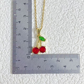 Σετ κοσμημάτων με κεράσια: κολιέ και σκουλαρίκια, χαλκός, ηλεκτροπλατίνα, O-αλυσίδα, κορεατικό στυλ