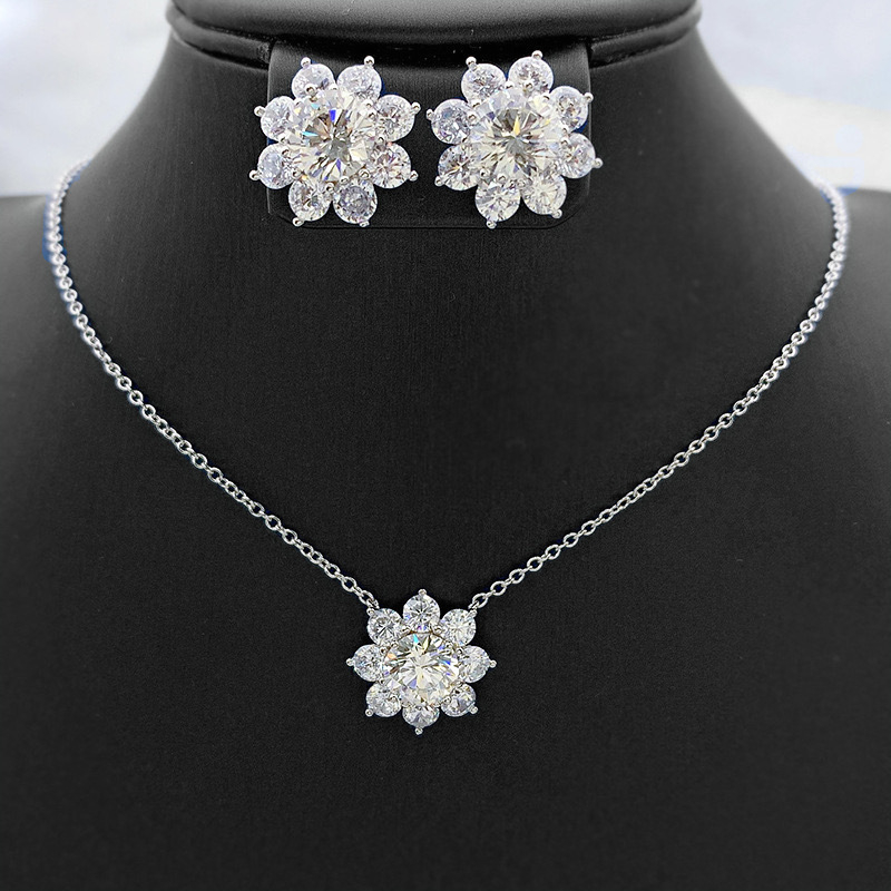 Σετ κοσμημάτων (σκουλαρίκια + κολιέ + δαχτυλίδι) με μοτίβο ηλίανθος, τετράγωνος μενταγιόν, επάλληλες πολύτιμες πέτρες, Ο-αλυσίδα