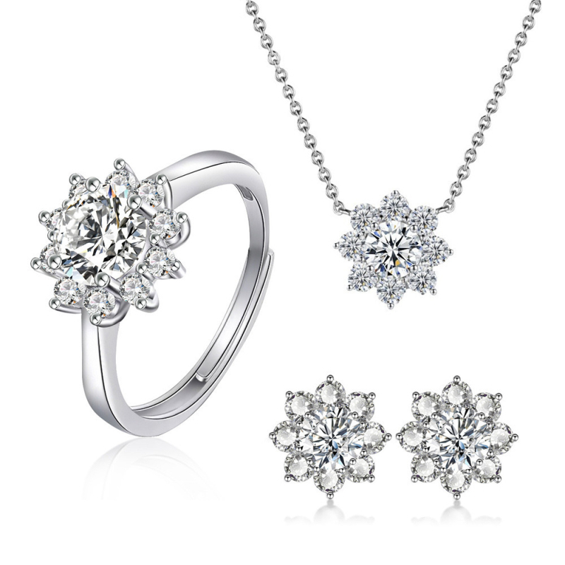 Σετ κοσμημάτων (σκουλαρίκια + κολιέ + δαχτυλίδι) με μοτίβο ηλίανθος, τετράγωνος μενταγιόν, επάλληλες πολύτιμες πέτρες, Ο-αλυσίδα