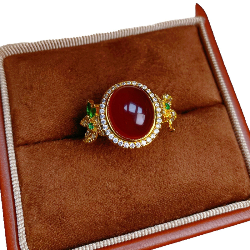 Σετ κοσμημάτων από αχάτη με εντοιχισμένο χαλκό κρεμαστό, σκουλαρίκια, κολιέ και δαχτυλίδι, Ο-αλυσίδα, Λογοτεχνικό ρετρό στυλ