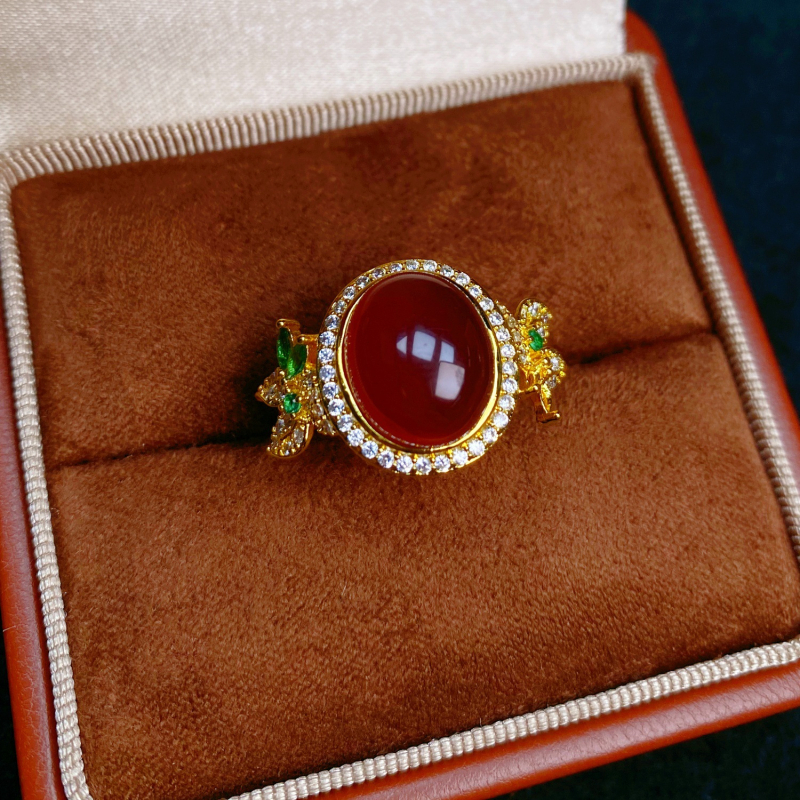 Σετ κοσμημάτων από αχάτη με εντοιχισμένο χαλκό κρεμαστό, σκουλαρίκια, κολιέ και δαχτυλίδι, Ο-αλυσίδα, Λογοτεχνικό ρετρό στυλ