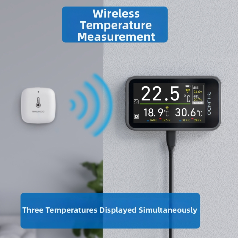 RHUNDO automašīnas iekšējās temperatūras displejs — elektroniskais termometra-higromērs, ABS korpuss ar LCD displeju, aksiālais tips