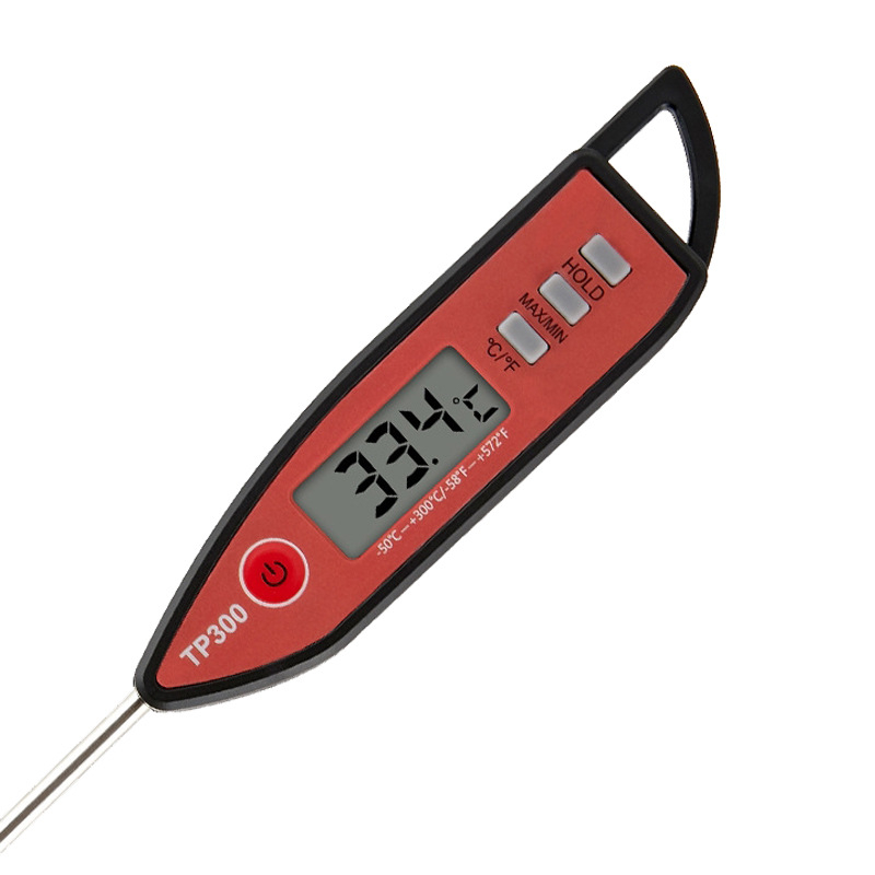 Termometru digital de bucătărie tip stilou cu sondă din oțel inoxidabil – măsoară temperatura alimentelor, a uleiului și a laptelui; alimentat cu baterie AG13