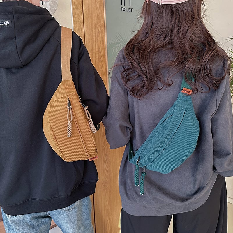 Corduroy ženska crossbody torba s unutarnjim džepom, zatvaranje zatvaračem, poliester podstava, proljeće 2024 izdanje