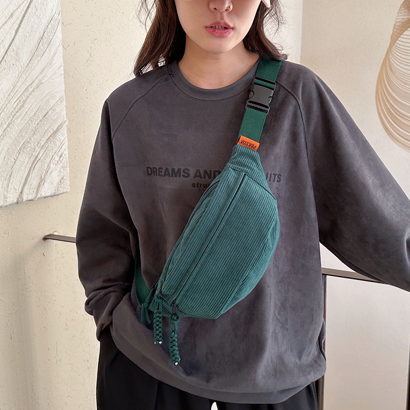 Corduroy ženska crossbody torba s unutarnjim džepom, zatvaranje zatvaračem, poliester podstava, proljeće 2024 izdanje