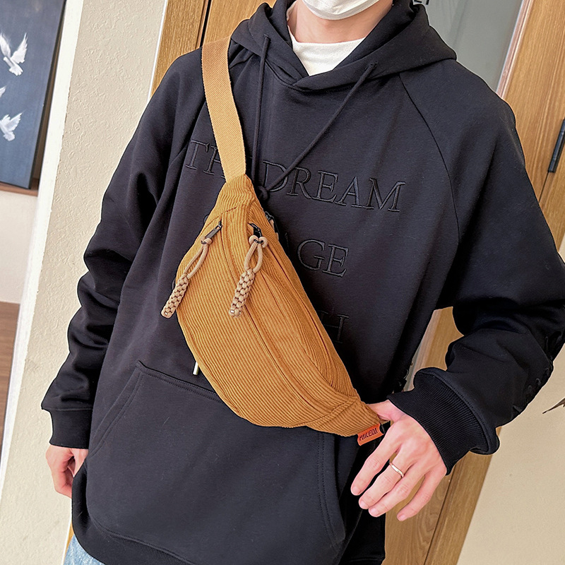 Corduroy ženska crossbody torba s unutarnjim džepom, zatvaranje zatvaračem, poliester podstava, proljeće 2024 izdanje