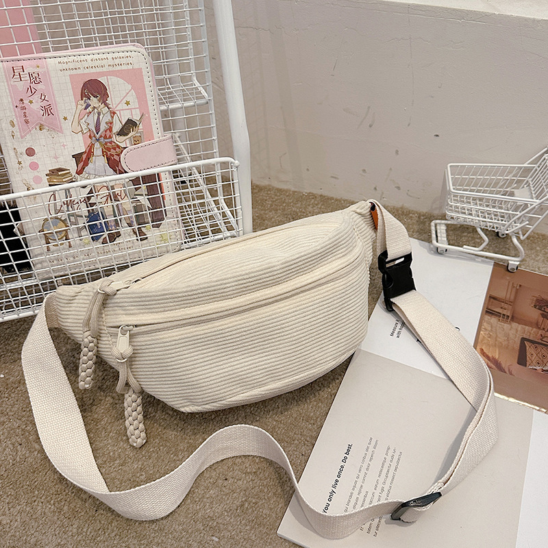 Corduroy ženska crossbody torba s unutarnjim džepom, zatvaranje zatvaračem, poliester podstava, proljeće 2024 izdanje
