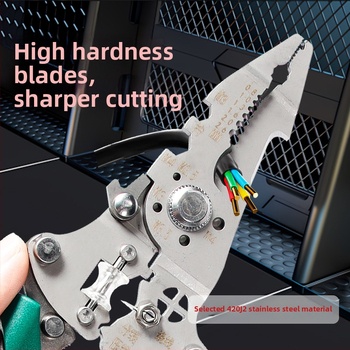 Elektrikas meistrui: daugiafunkcinis nerūdijančio plieno laidų odėkliai – odėkavimas, pjovimas, prispaudimas; sulankstomas dizainas; svoris 0,21 kg