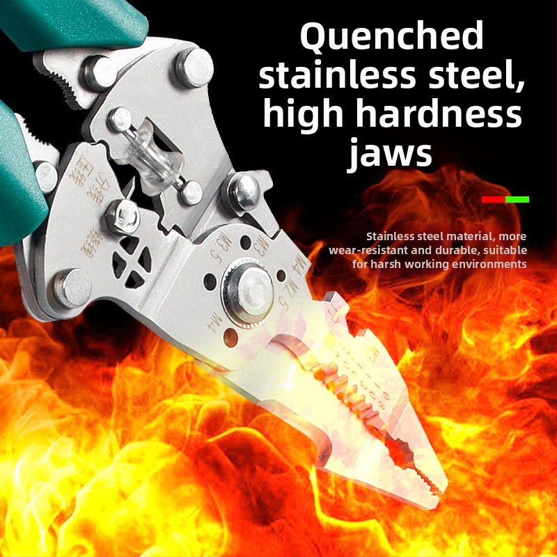 Elektriķim daudzfunkcionālais vadu mizgātājs no nerūsējoša tērauda – mizgāšana, griešana, saspiešana; saliekamais dizains; svars 0,21 kg