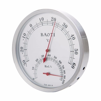 Μηχανικό θερμόμετρο εσωτερικού/εξωτερικού χώρου με υγρασία, ανοξείδωτο ατσάλι, υψηλή ακρίβεια, μέγ. 100°C