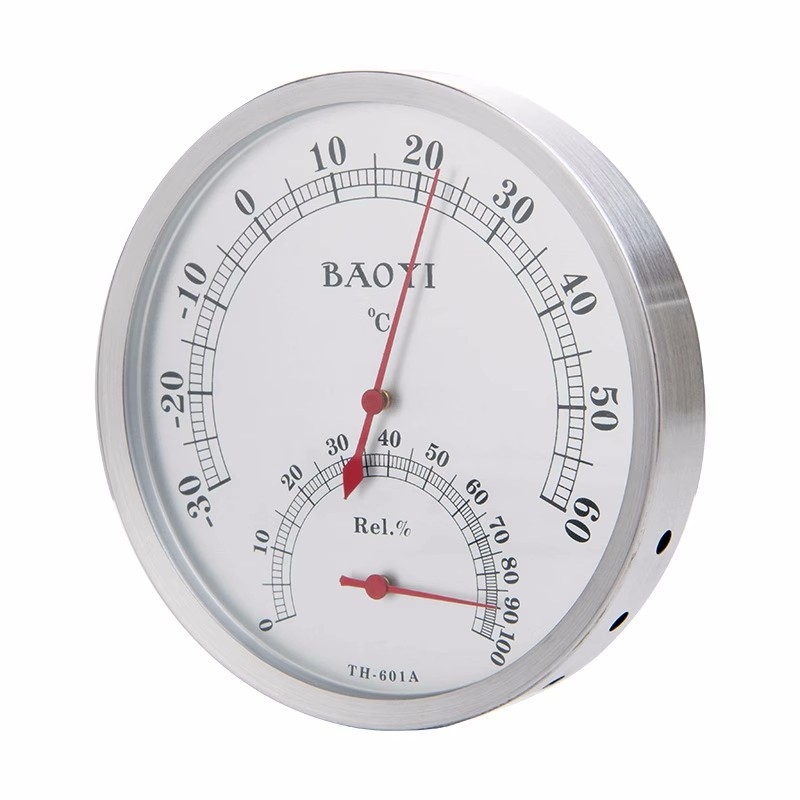 Μηχανικό θερμόμετρο εσωτερικού/εξωτερικού χώρου με υγρασία, ανοξείδωτο ατσάλι, υψηλή ακρίβεια, μέγ. 100°C