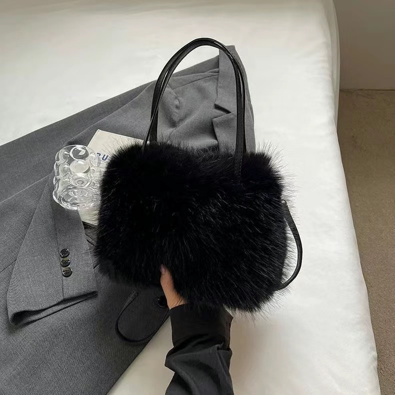 Pliš torba preko ramena u obliku vedra, materijal od lambswoola, gradski minimalistički stil, uspravni kvadratni oblik, trodimenzionalna torba