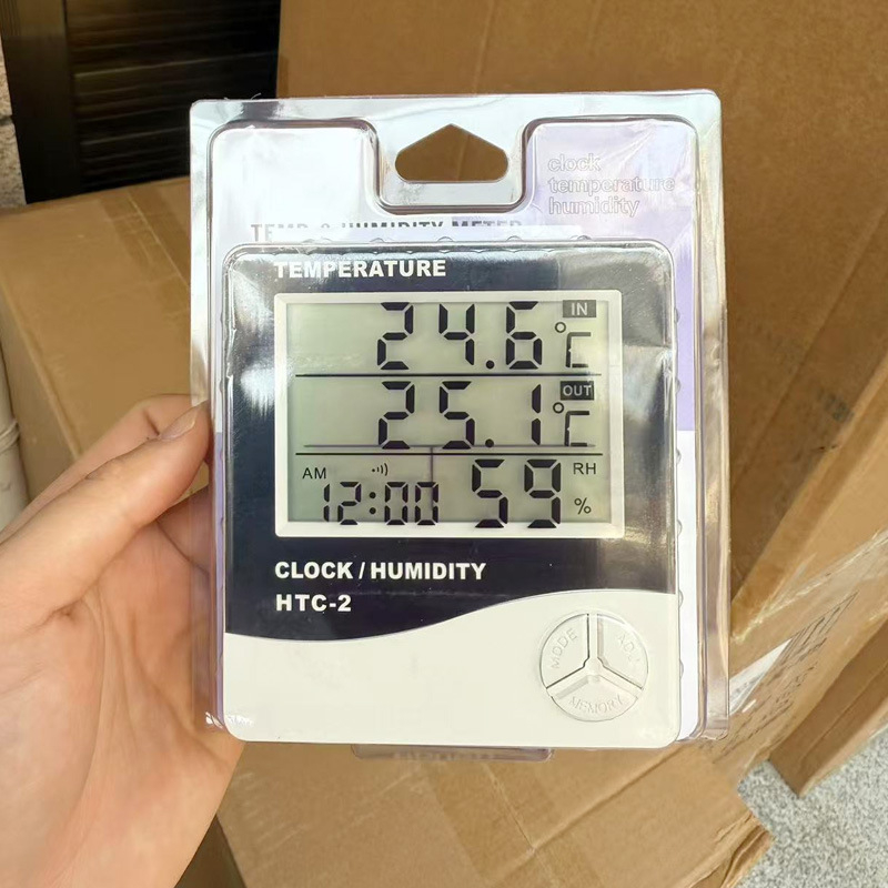HTC-2 υγρασιομετρητής-θερμόμετρο εσωτερικού/εξωτερικού με συναγερμό, διπλής προβολής θερμοκρασίας με αισθητήρα; σφάλμα θερμοκρασίας έως 3°C, σφάλμα υγρασίας έως 10%, τροφοδοσία με μπαταρία AAA 1,5V