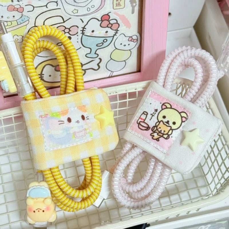 Kabelių organizatorius japonų stiliaus, rankų darbo, skirtas ausinių, įkrovimo ir duomenų kabeliams, poliesterio medžiaga, animacinio stiliaus dizainas