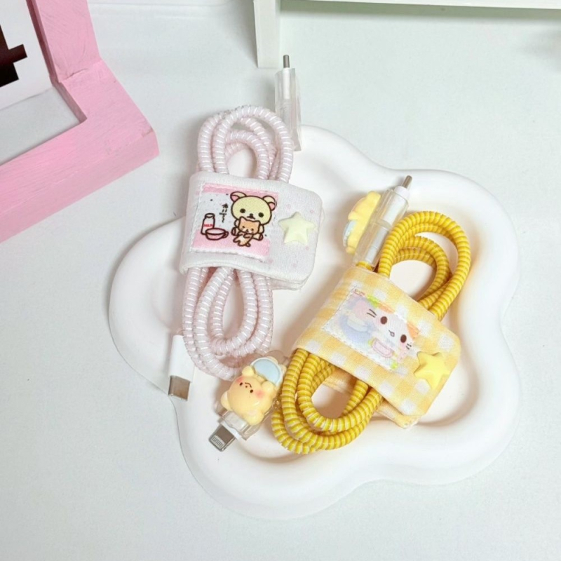 Kabelių organizatorius japonų stiliaus, rankų darbo, skirtas ausinių, įkrovimo ir duomenų kabeliams, poliesterio medžiaga, animacinio stiliaus dizainas