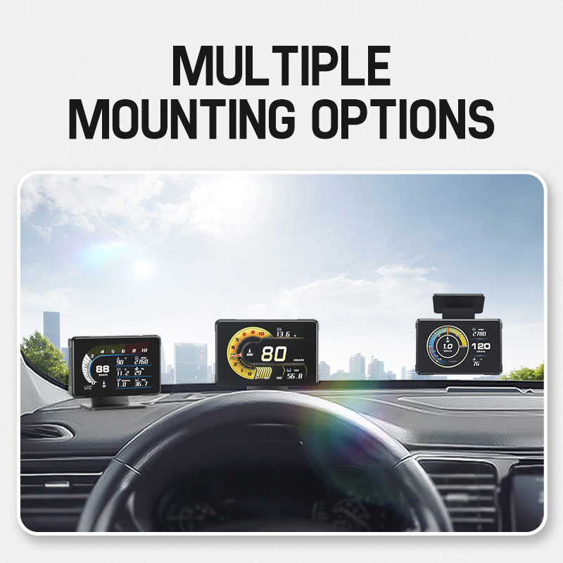 OBD LCD többsfunkciós műszerfal: vízhőmérséklet-mérő, turbó-mérő, fordulatszámmérő, olajhőmérséklet-mérő, feszültségmérő (12V)