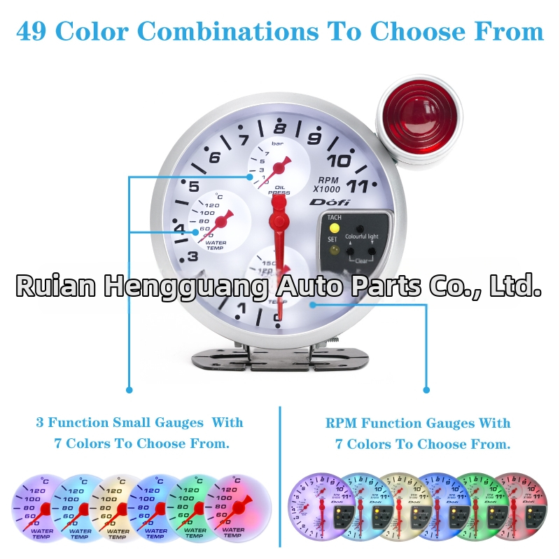 Automobilový upravený prístroj - 4-in-1 tachometer s teplotou vody, teplotou oleja, tlakom oleja a svetlom pre radenie - 12V, hmotnosť 750 g, univerzálny