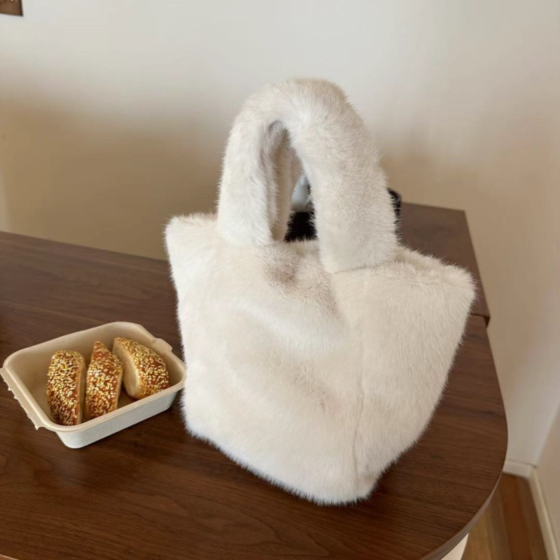 Plush bucket torba, urbani stil jednostavnosti, poliester, ovalni oblik, magnetska kopča, PU podstava, dvostruke naramenice
