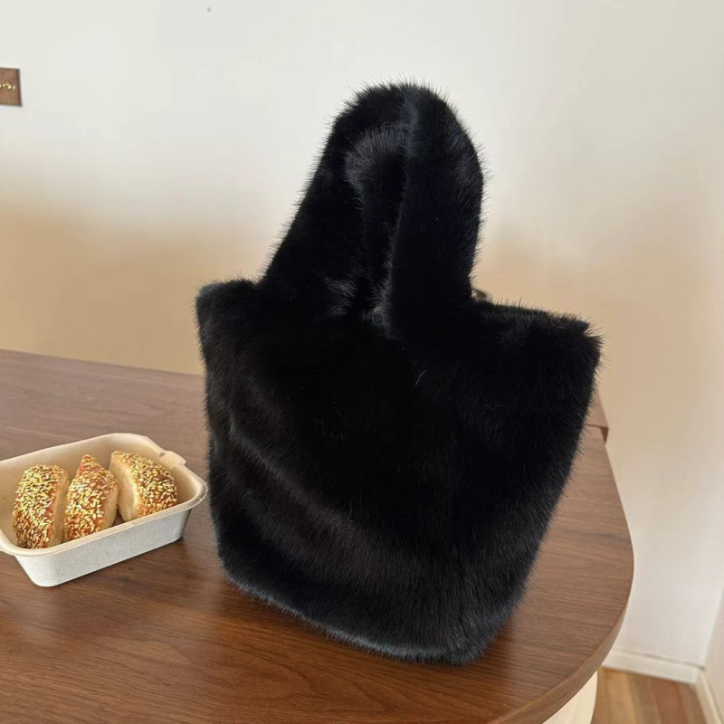 Plush bucket torba, urbani stil jednostavnosti, poliester, ovalni oblik, magnetska kopča, PU podstava, dvostruke naramenice