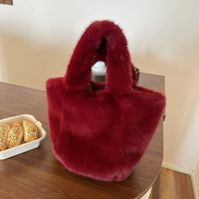 Plush bucket torba, urbani stil jednostavnosti, poliester, ovalni oblik, magnetska kopča, PU podstava, dvostruke naramenice