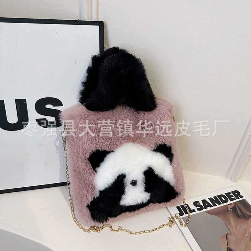 Panda pliš bucket torba s magnetskim zatvaranjem, džep za mobitel, podstava od sintetičke kože