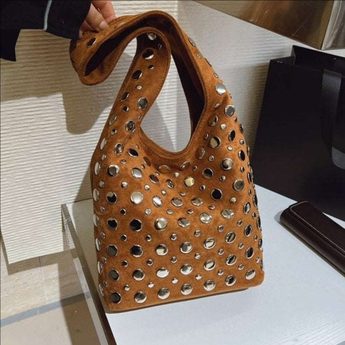 Ženska bucket torba ispod pazuha - PU materijal, retro stil, magnetska kopča, poliester podstava, jedna naramenica - za posao i svakodnevne aktivnosti
