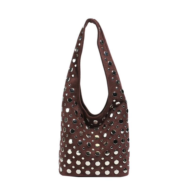 Ženska bucket torba ispod pazuha - PU materijal, retro stil, magnetska kopča, poliester podstava, jedna naramenica - za posao i svakodnevne aktivnosti