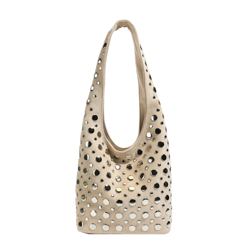 Ženska bucket torba ispod pazuha - PU materijal, retro stil, magnetska kopča, poliester podstava, jedna naramenica - za posao i svakodnevne aktivnosti