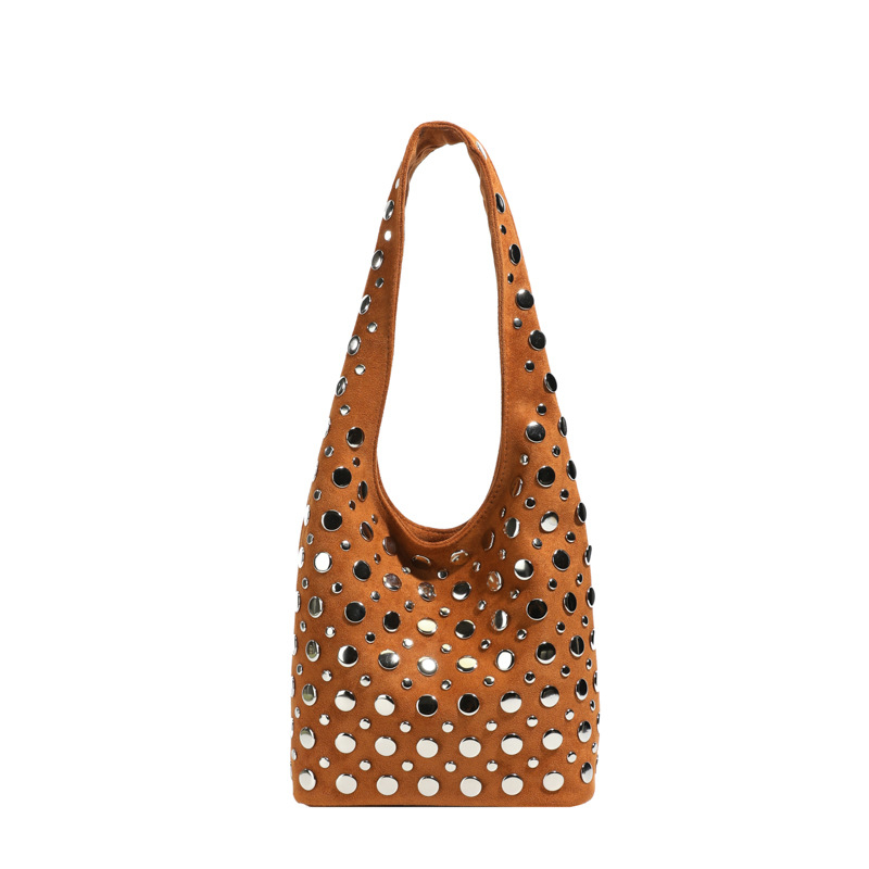 Ženska bucket torba ispod pazuha - PU materijal, retro stil, magnetska kopča, poliester podstava, jedna naramenica - za posao i svakodnevne aktivnosti