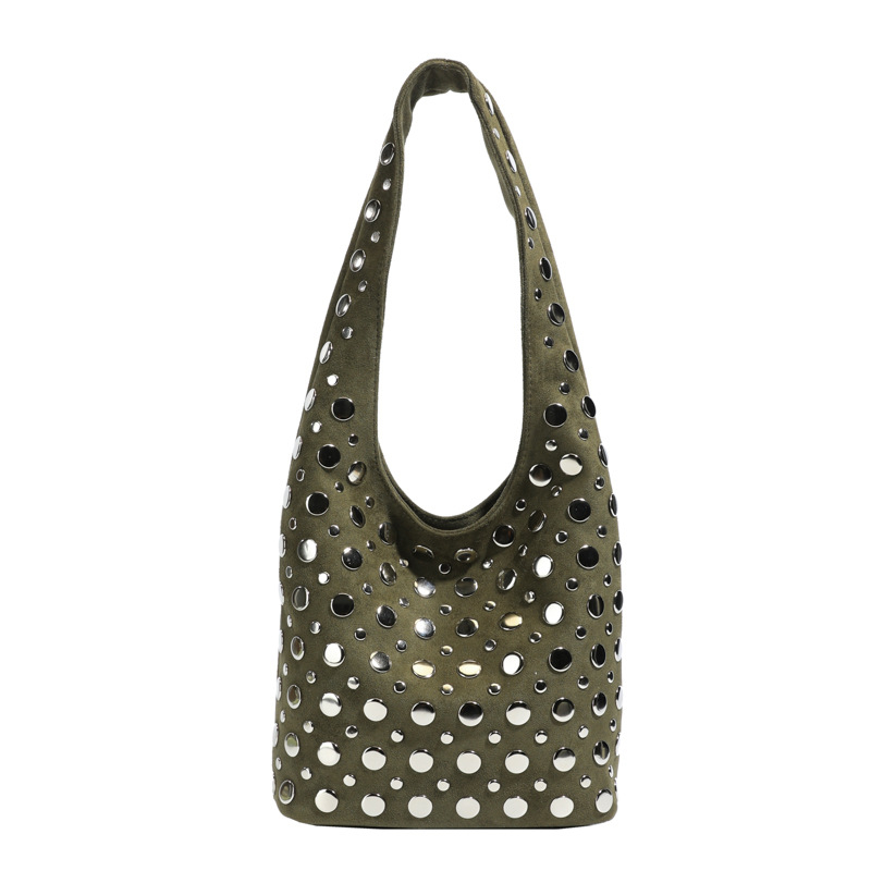 Ženska bucket torba ispod pazuha - PU materijal, retro stil, magnetska kopča, poliester podstava, jedna naramenica - za posao i svakodnevne aktivnosti